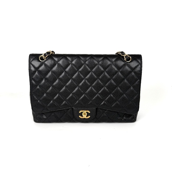 CHANEL Maxi Jumbo Classic Black Caviar Quilted Gold Hardware Single Flap Bag - Picture 1 of 14